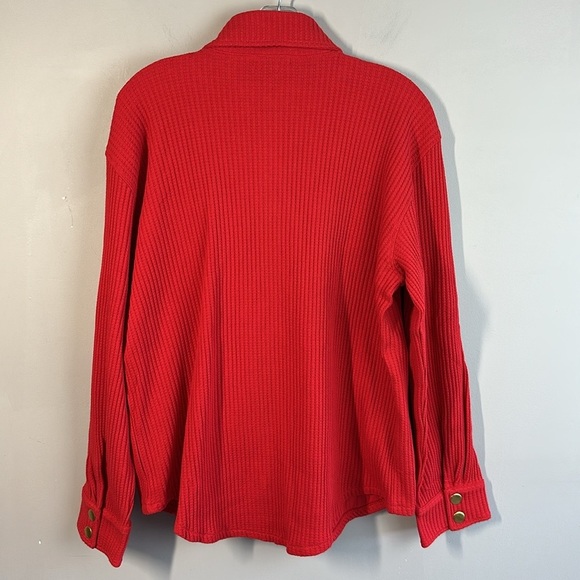 NWT J. Crew Womens Holiday Red Waffle Knit Snap Front Shacket Sz M Shirt Jacket - Picture 3 of 16